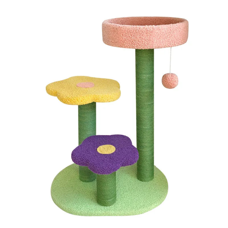 28-inch cat tower with sisal scratch board, lambswool backrest or round nest, wood frame, 4.5kg