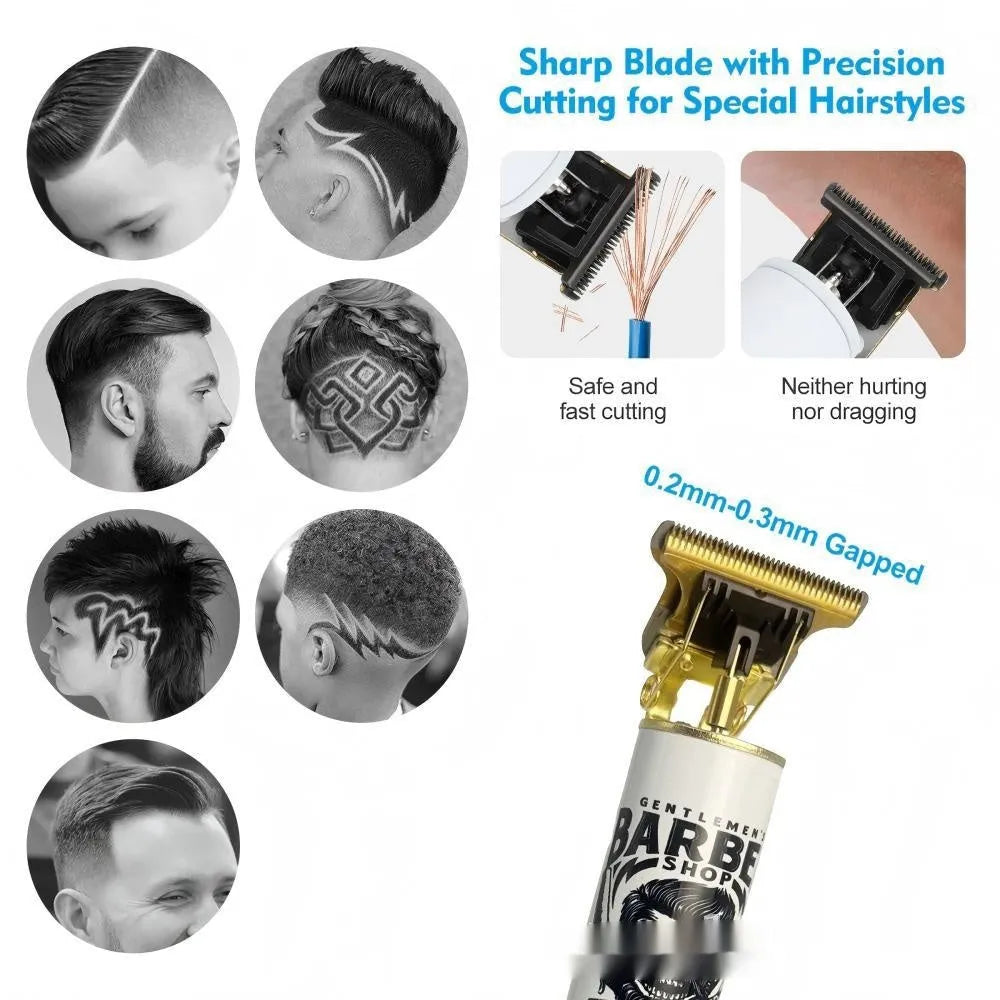 USB rechargeable hair clipper with stainless steel cutter heads and multiple guard combs