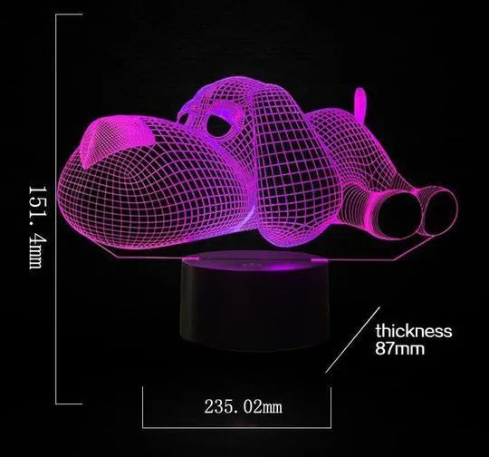 Doggo Desktop Lamp showing 3D illusion effect with multiple colour options