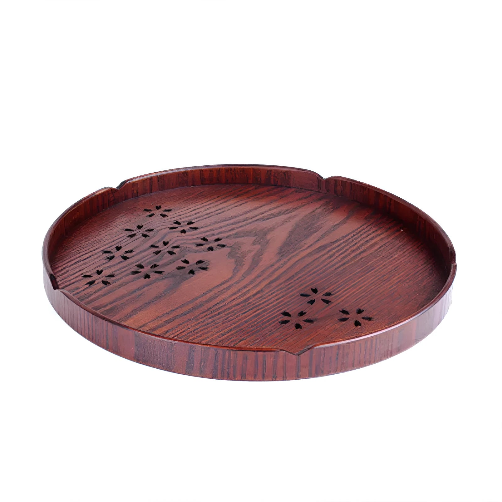 12-compartment wooden dessert plate with hollow cherry blossom pattern design for indoor serving
