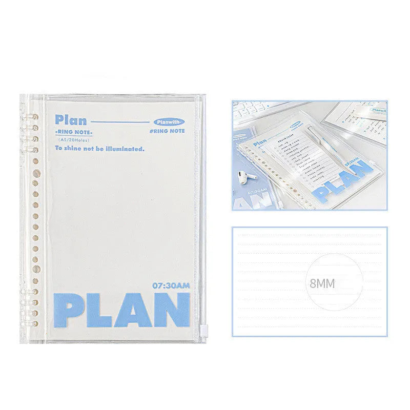 White and blue A5 PVC plastic covers for spiral-bound notebooks