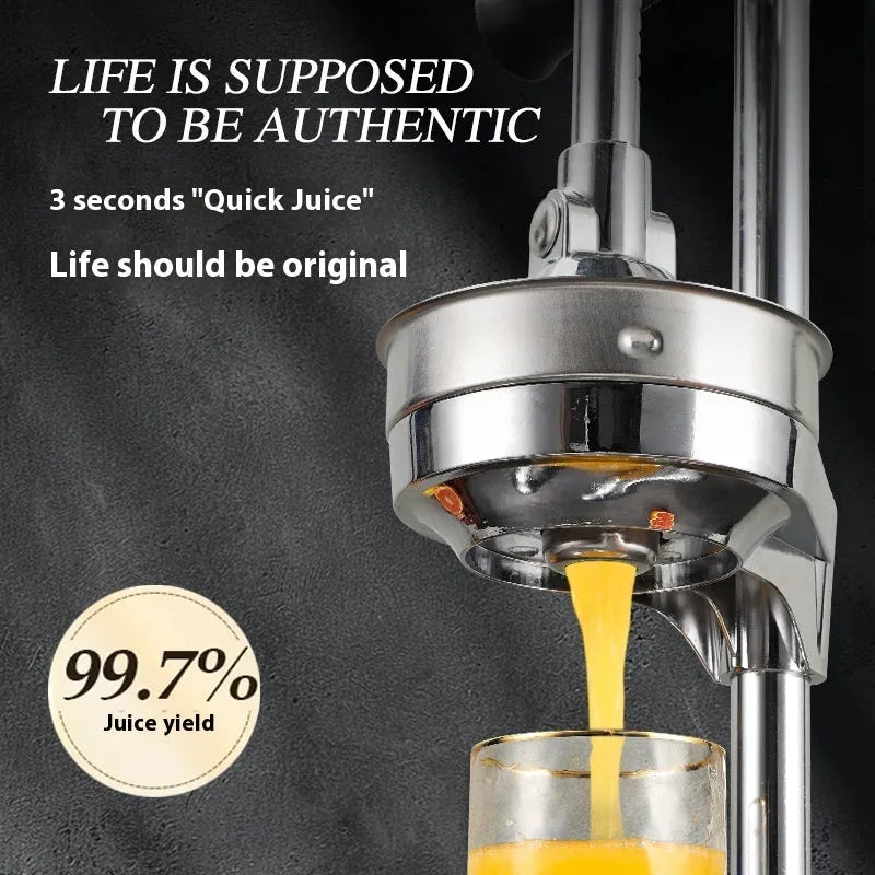 Vertical stainless steel manual citrus juicer in a selection of colours and head styles.