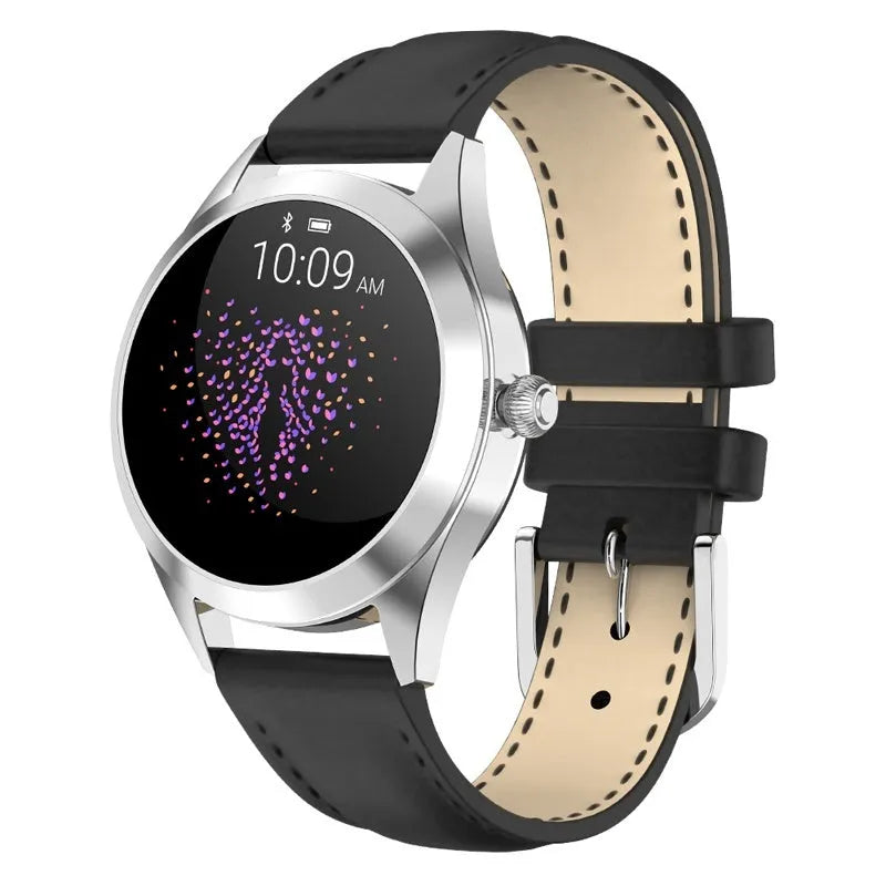 Women's sports smartwatch with heart rate monitoring and waterproof fitness tracking features