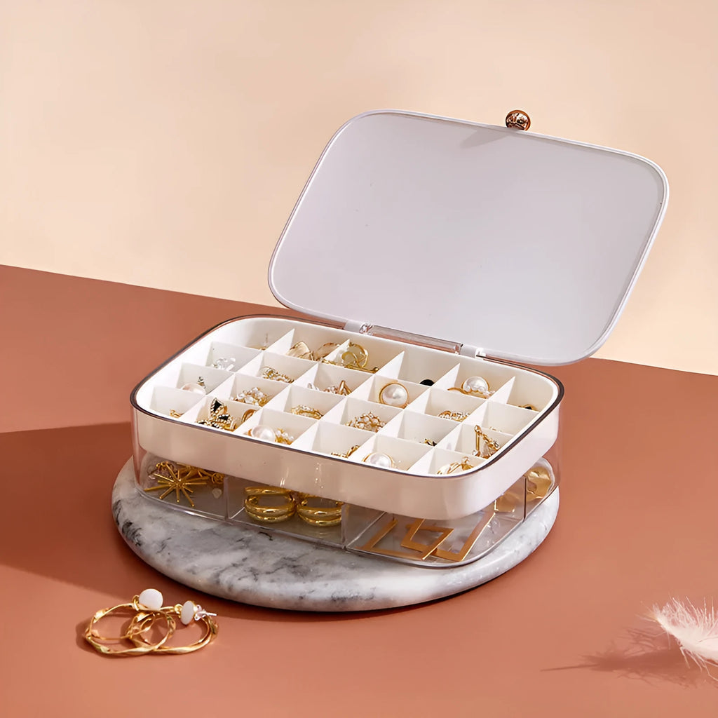 Modern minimalist jewellery storage box with multi-layer design in green colour
