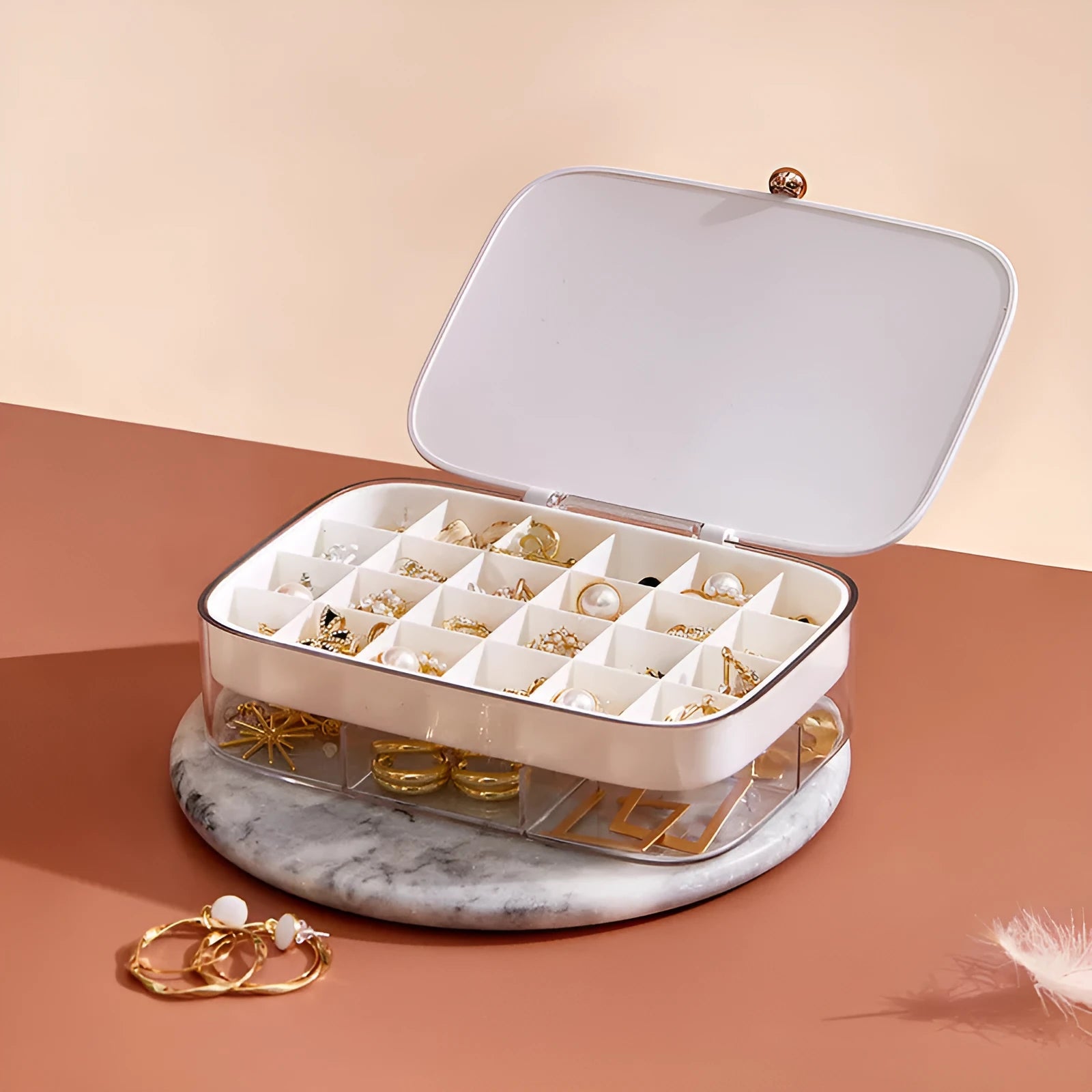 Modern minimalist jewellery storage box with multi-layer design in green colour