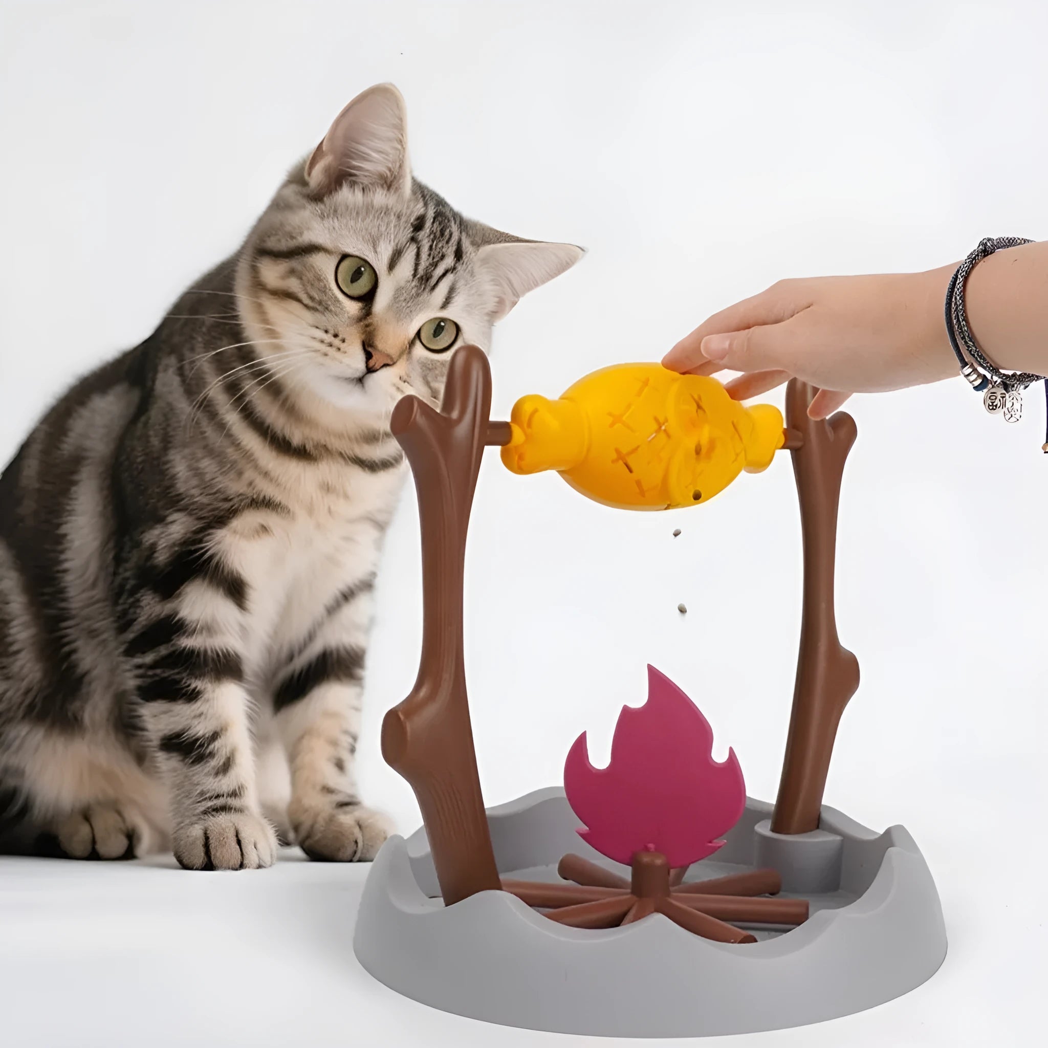 Tumbling leakage cat food feeder toy measuring 30x30x29cm with treat dispenser