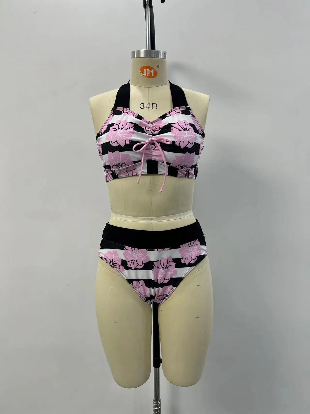 Black women's split bikini with belly coverage design for swimming