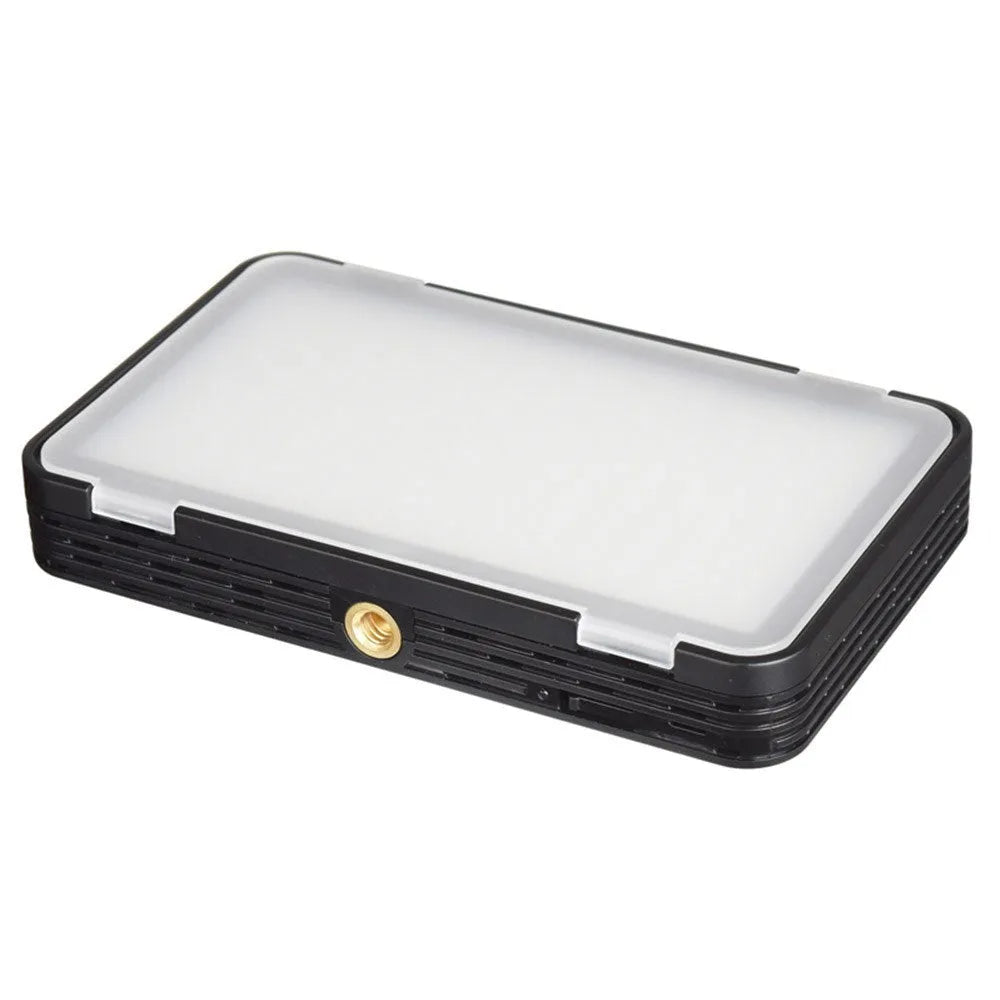 Shenniu M150 ultra-thin silver LED video light panel with mounting bracket on a table.