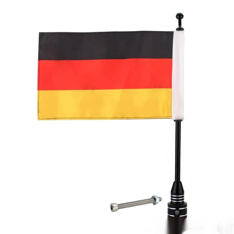 Motorcycle luggage rack flagpole mount in black and silver finish options
