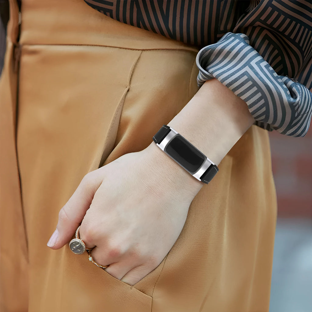 Genuine cowhide leather strap for Fitbit Charge 5 and Charge 6 smart watch in various colour options.
