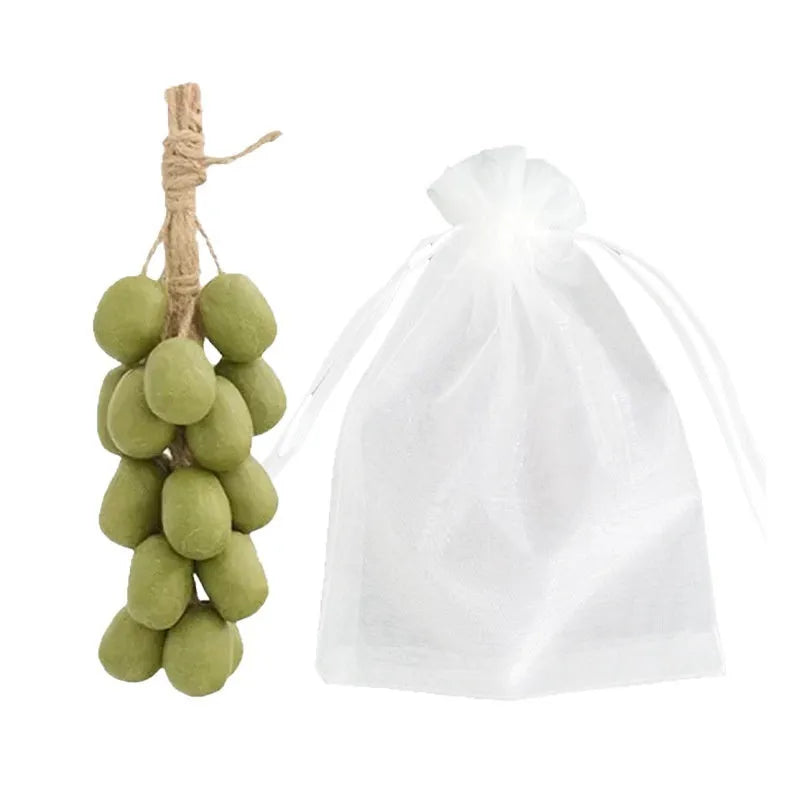 120g handmade grape soap bar in black, green, or purple variants on a gift box or mesh bag packaging