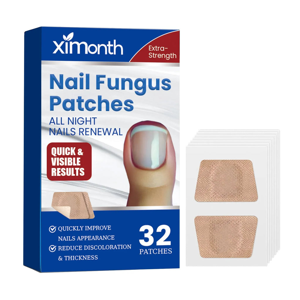 Box of 32 nail repair adhesive bandage patches showing size and ingredients.