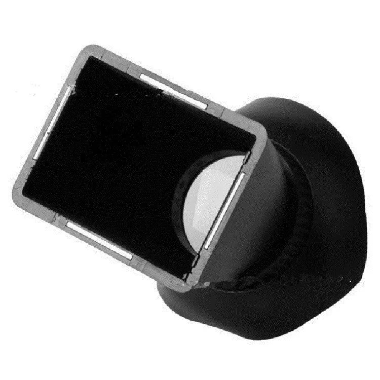 Black camera LCD viewfinder magnifier with magnetic quick-release attachment shown on a DSLR.