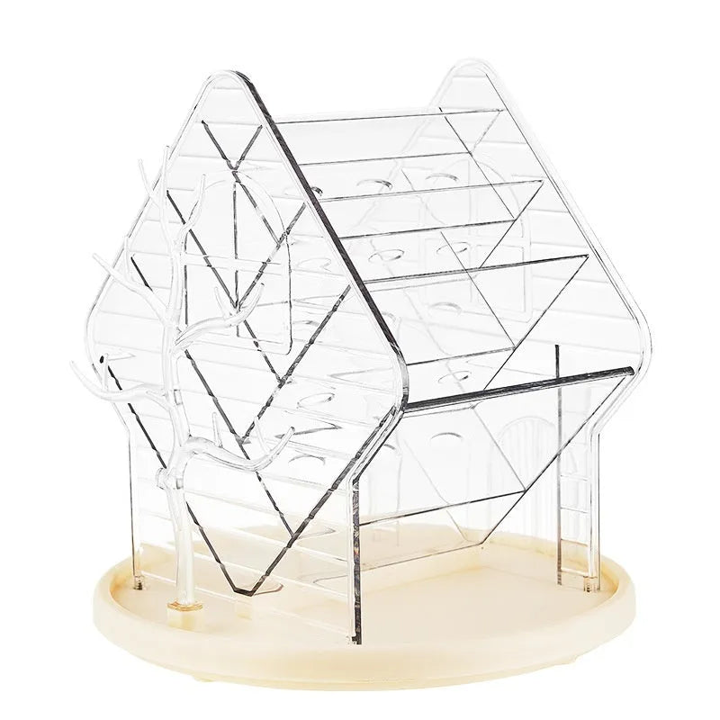 Rotating transparent cosmetics storage box with 360° rotation in light luxury style