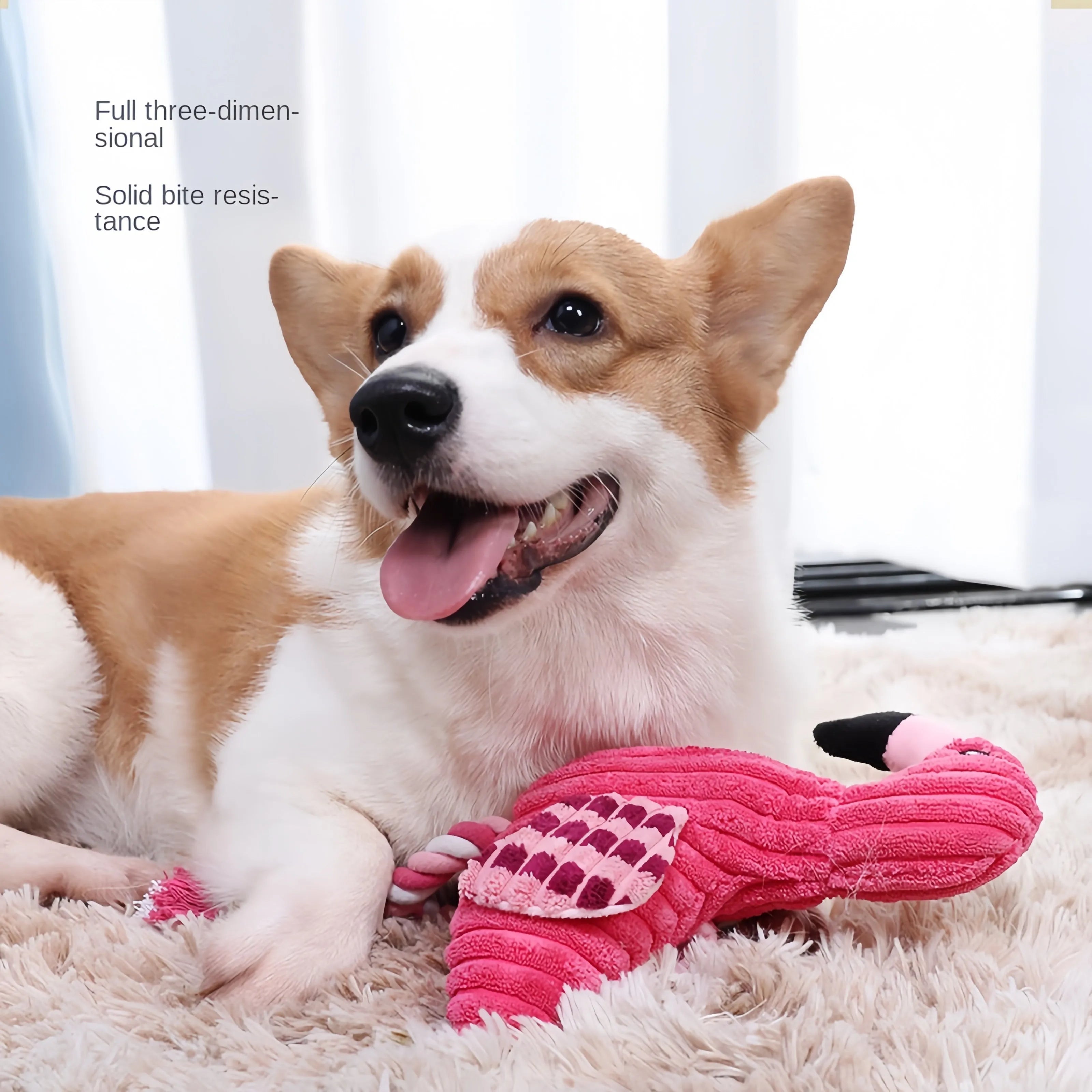 Pink animal-shaped corduroy dog toy with squeaker inside for small and large breed dogs