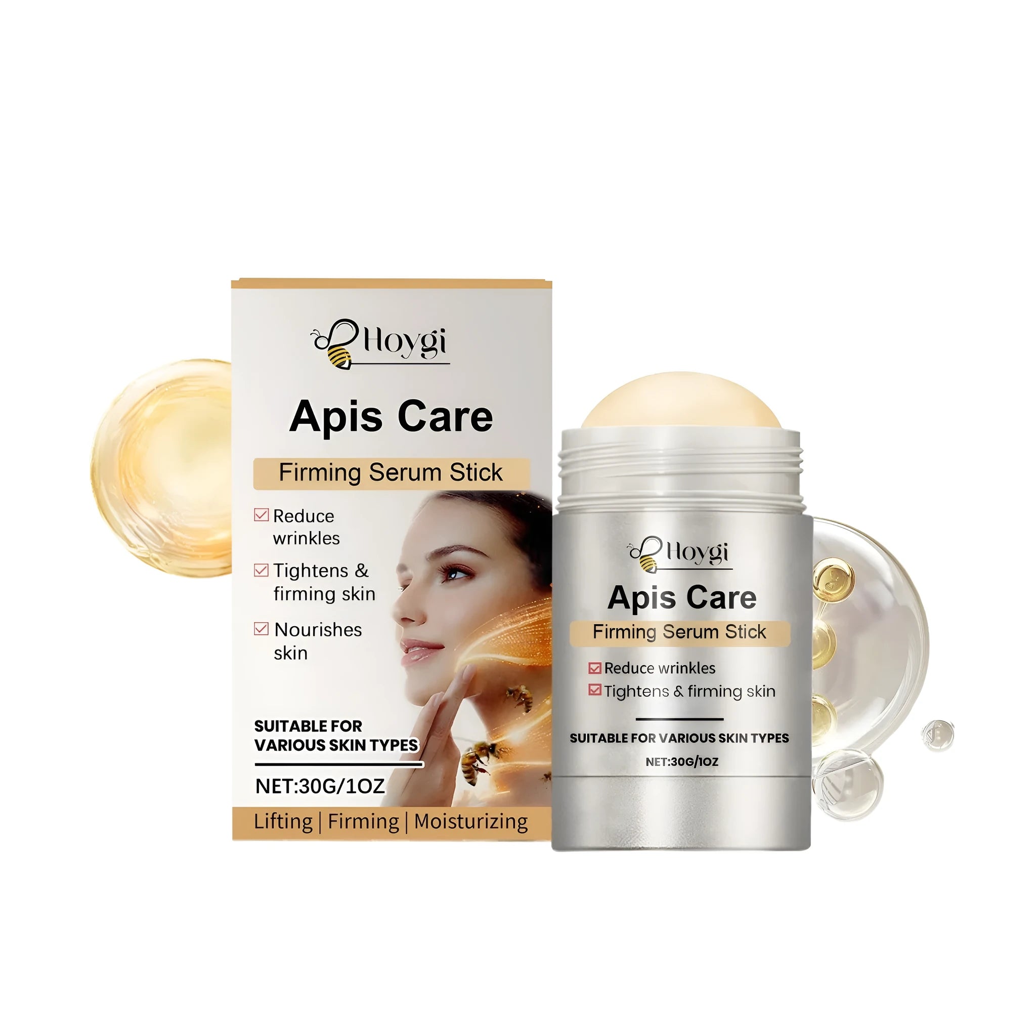 30g facial tightening essence stick on a neutral background.