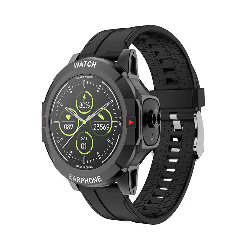 Smartwatch with 1.28 inch round touch screen, heart rate and blood pressure monitoring, black or black red