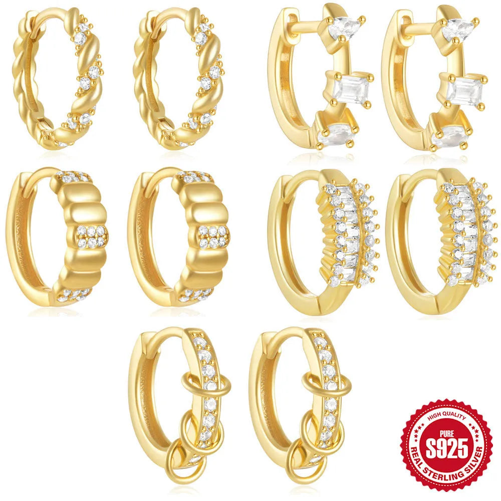 S925 sterling silver geometric stud earrings with circular design in gold or silver colour options