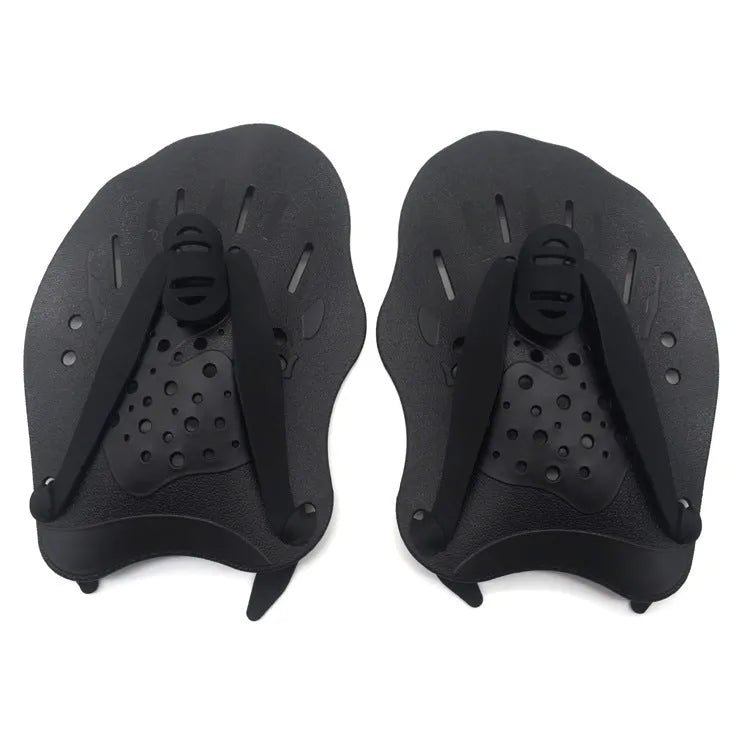 Webbed hand paddles for freestyle swim training in black, blue, orange colours