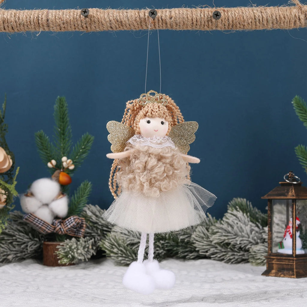 Christmas angel girl fabric pendant for high ponytail hair in white, pink and khaki colours