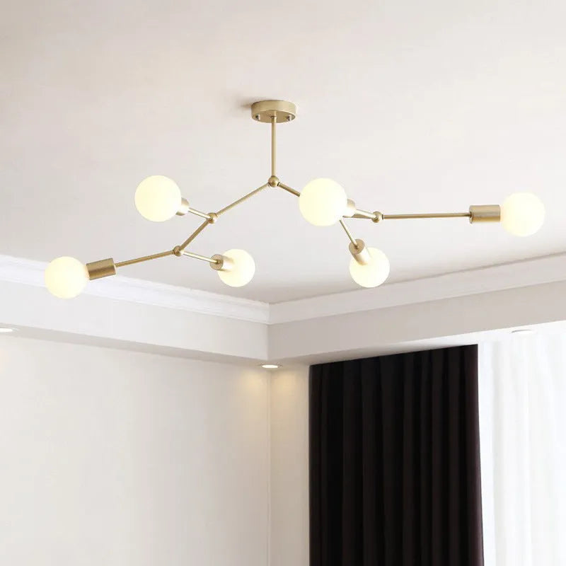 Iron Nordic style chandelier ceiling lamp in black or white with multiple light heads.