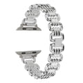 Alloy metal watch bracelet for Apple Watch in silver, black, gold, rose gold, and starlight colours on a white background