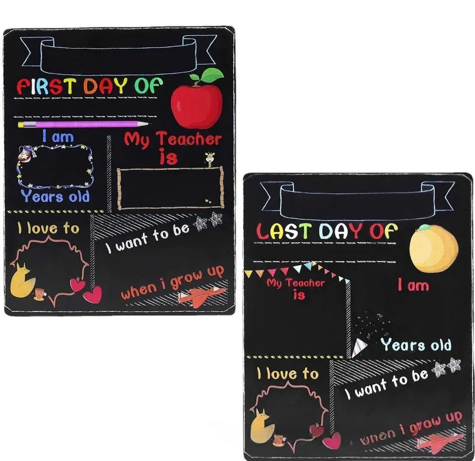 Wooden first day of school blackboard with modern design measuring 255mm by 300mm