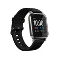 Black waterproof smart fitness bracelet with colour screen on a silicone wrist strap.