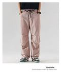 Men's straight-leg casual trousers in thin ice silk nylon fabric showing loose fit and colour options