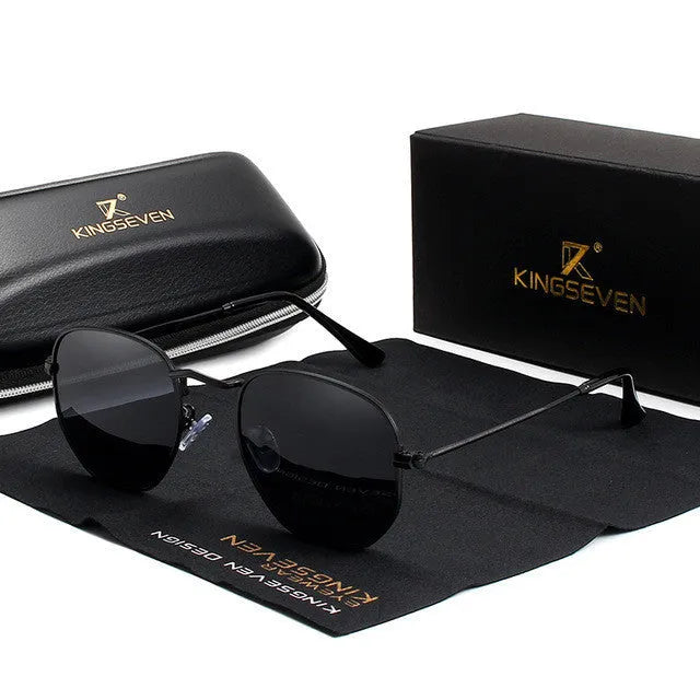 Classic round-frame retro sunglasses for men in black, shown from a front view.