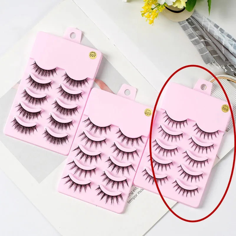 A set of three styles of black wispy false eyelashes for manga anime cosplay and Korean makeup.