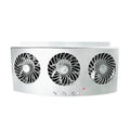 Black and white USB-powered car ventilation fan on a car dashboard