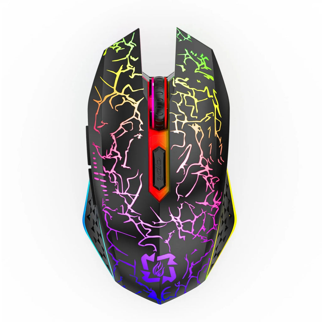 Black and white Bluetooth dual-mode gaming mouse with RGB breathing lights and charging cable