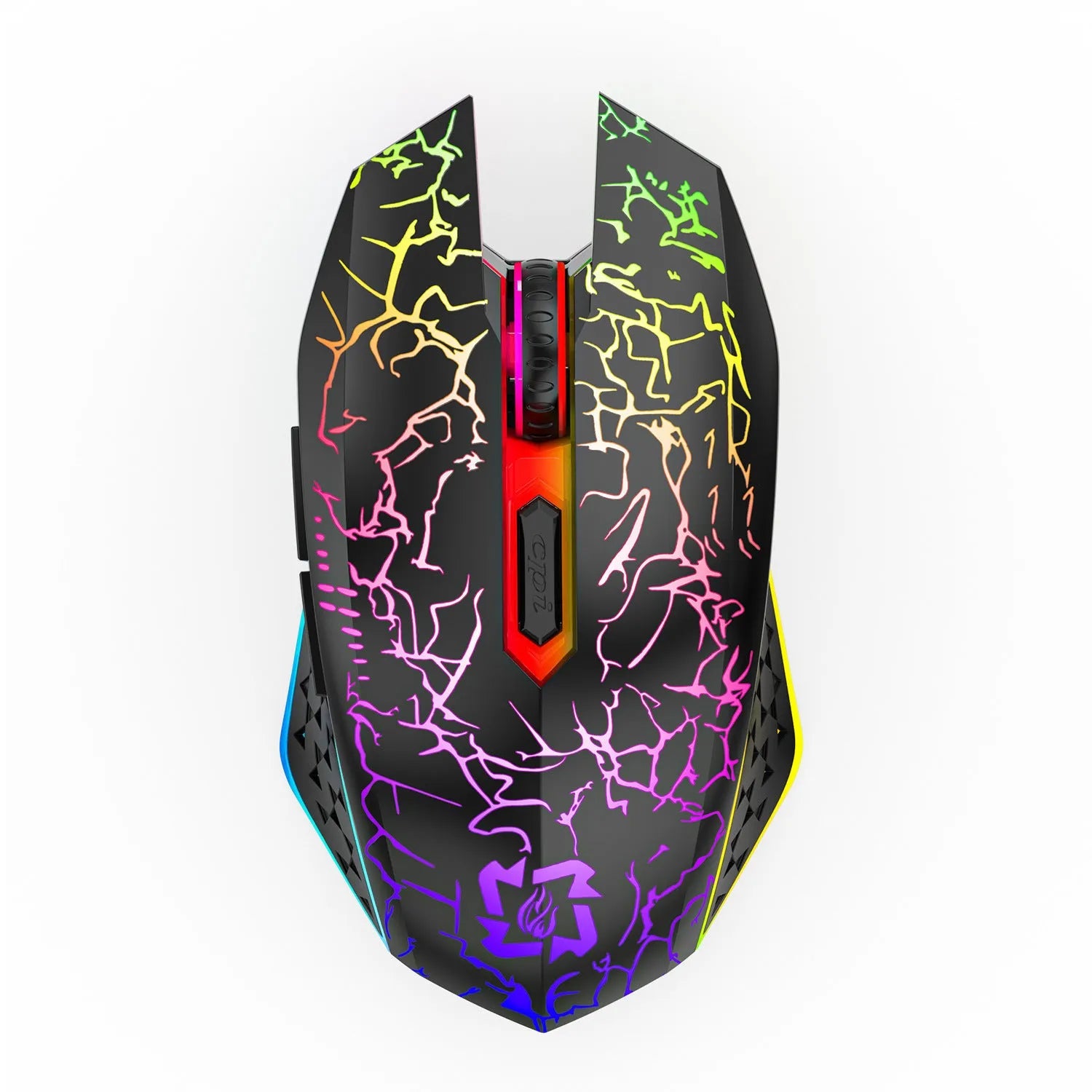 Black and white Bluetooth dual-mode gaming mouse with RGB breathing lights and charging cable