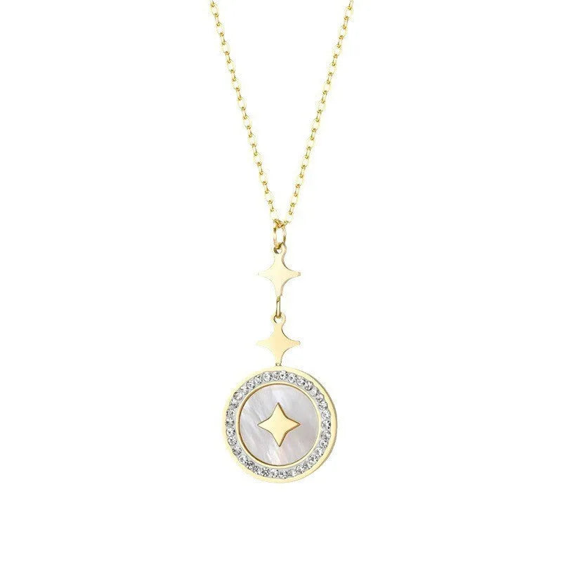 Women's titanium steel necklace with six-pointed star pendant on O-ring chain in gold finish
