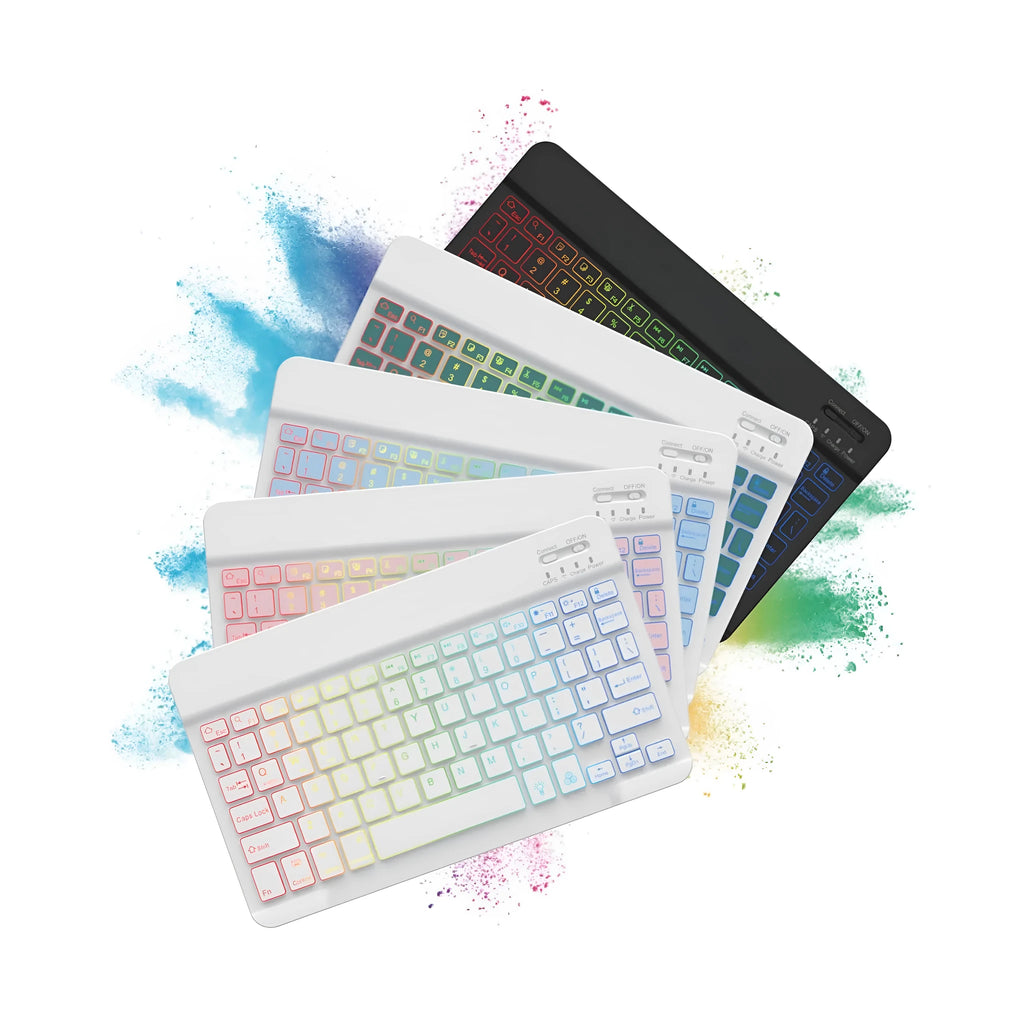 10-inch backlit Bluetooth keyboard for tablets with colourful RGB lighting in seven colour options