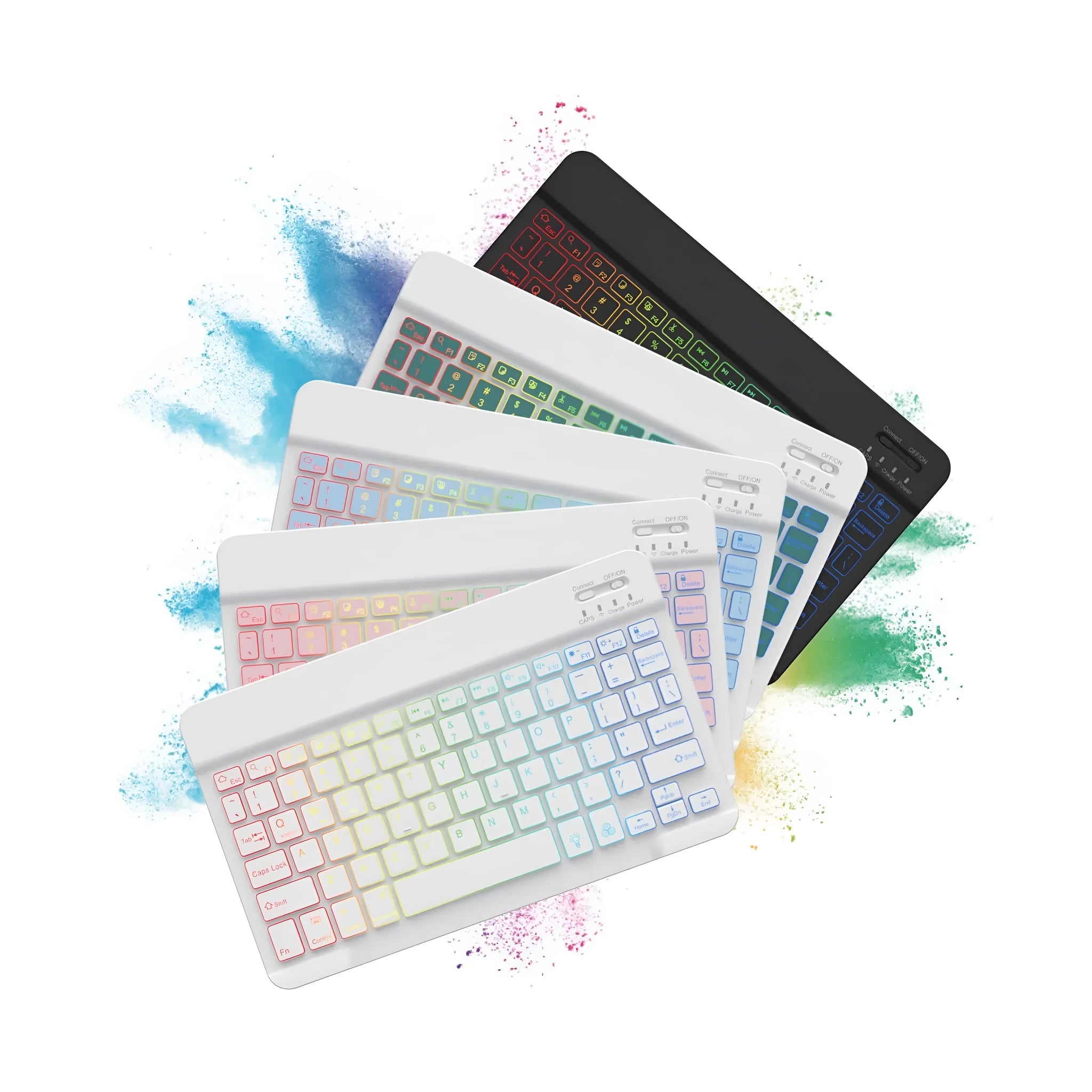 10-inch backlit Bluetooth keyboard for tablets with colourful RGB lighting in seven colour options