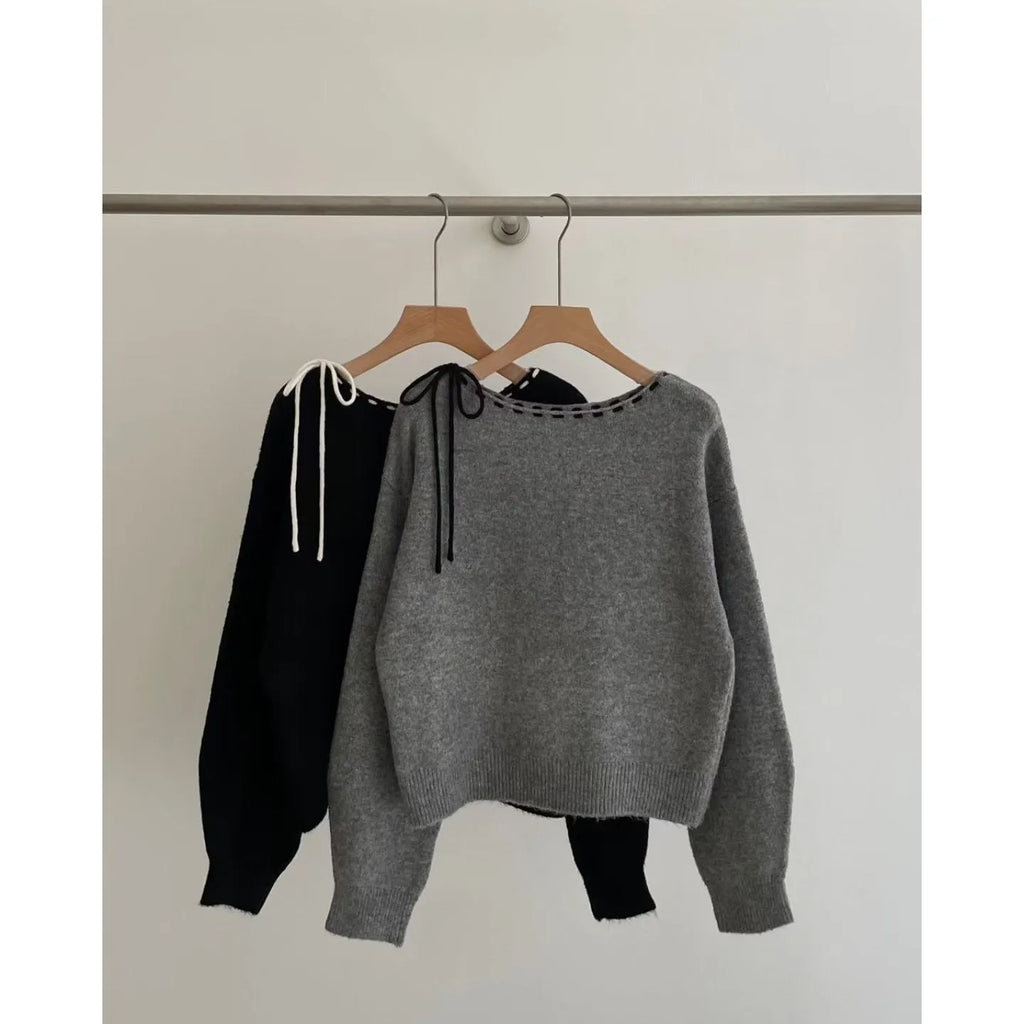 Grey loose-fitting women's pullover jumper made from regenerated cellulose fibre