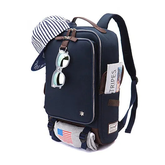 Modern army green Oxford cloth men's backpack showing large main compartment and adjustable straps.
