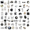 61-piece pack of black and white simple style PVC waterproof stickers for laptops and phones.