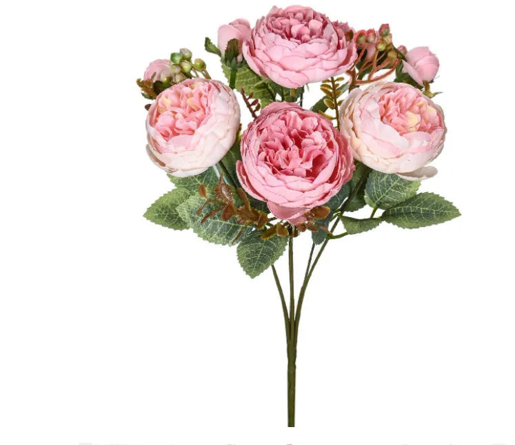 Artificial silk peony bouquet in champagne colour for wedding home décor photography props