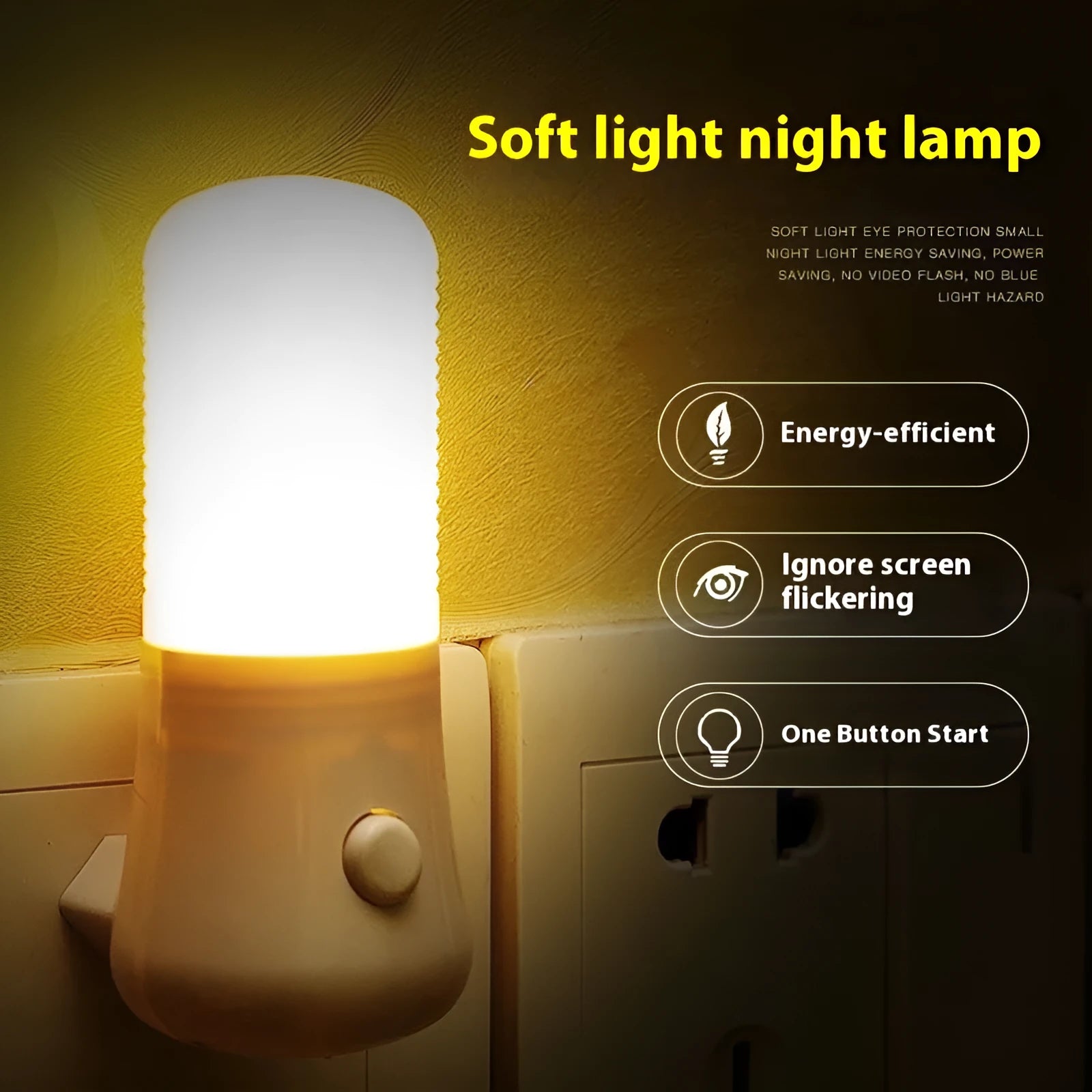 Minimalist plug-in bedside night light with US plug and dual light modes