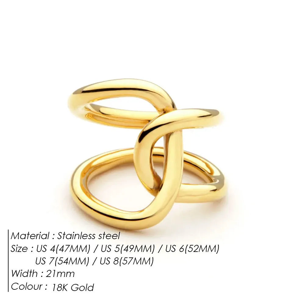 Adjustable knotted ring for women showing geometric U-shape design with line detailing