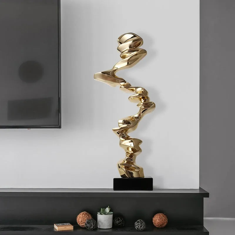 Abstract minimalist resin ornament in bright gold, silver, or blue for tabletop display