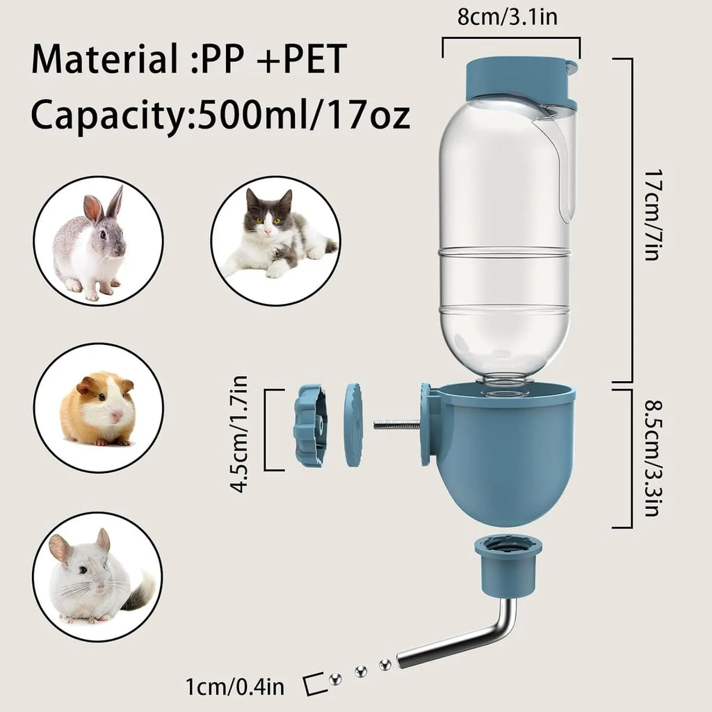 Small animal cage water bottle with rotatable nozzle and quick connect design