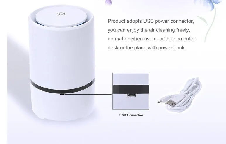 White USB desktop air freshener, Φ125 x H194mm, with 1.5m USB cable and 5 million anion concentration