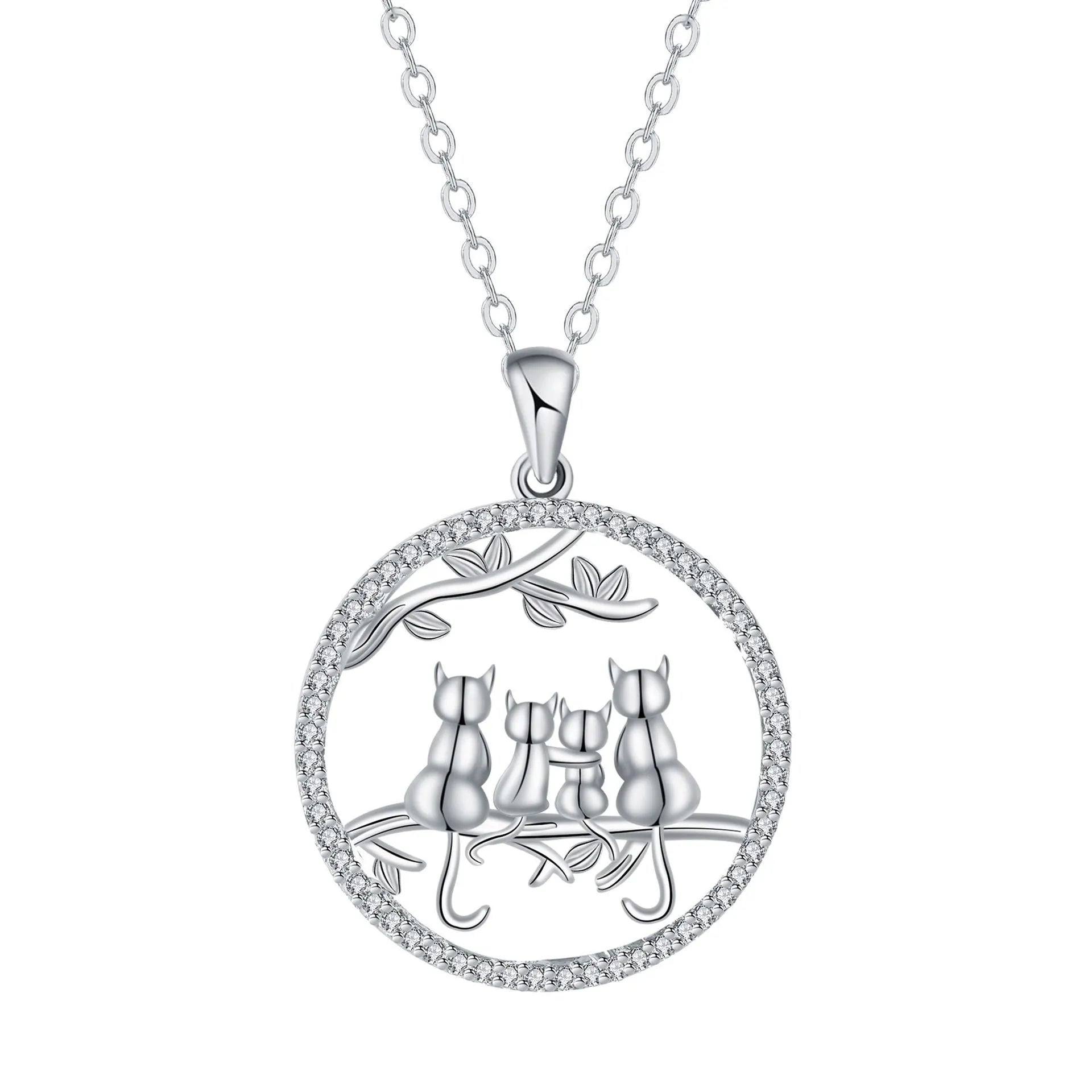 Women's four kitten necklace on copper cross chain with electroplated finish