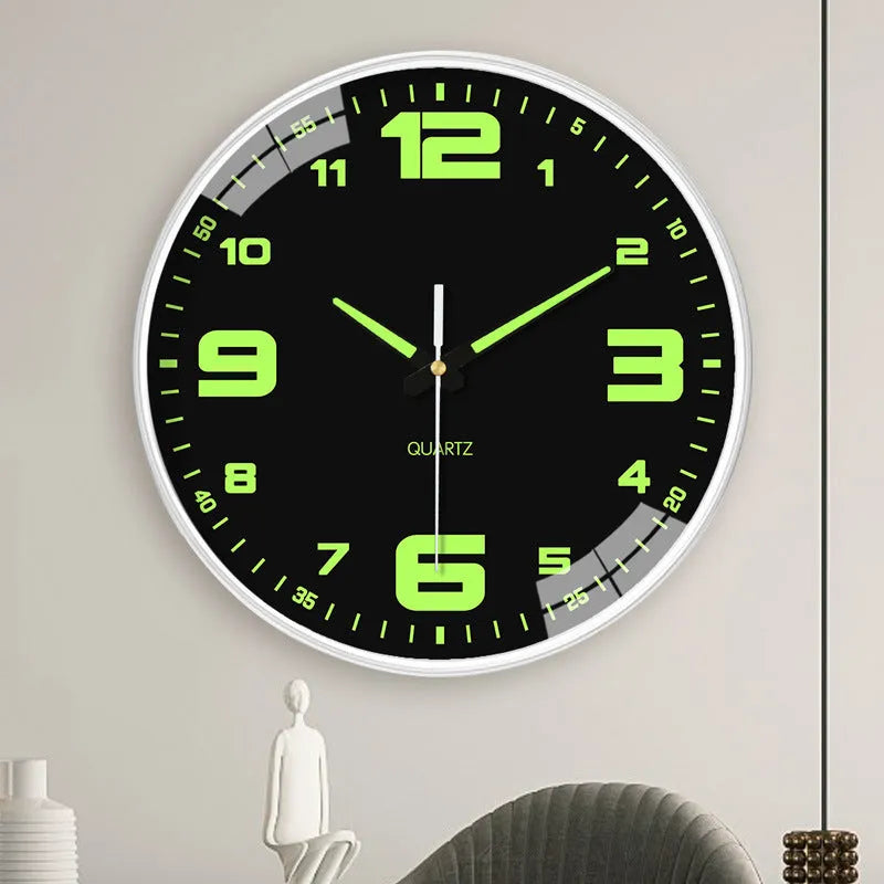 Modern 8 inch luminous wall clock with 20cm diameter plastic shell.