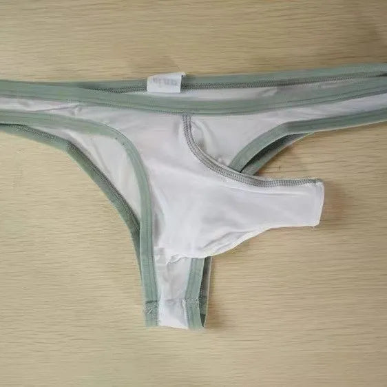 Men's Ice Silk small briefs underwear shown in multiple colours including Army Green, black, and sky blue