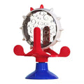 Blue interactive pet puzzle toy with spinner and suction cup base for cats and small dogs